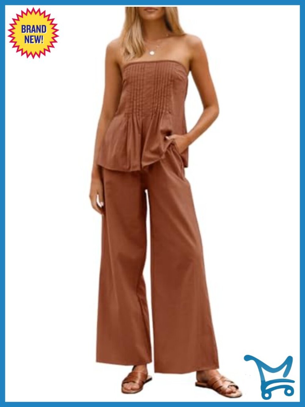 Strapless Tube Top & Wide Leg Pants 2 Piece Matching Lounge Set